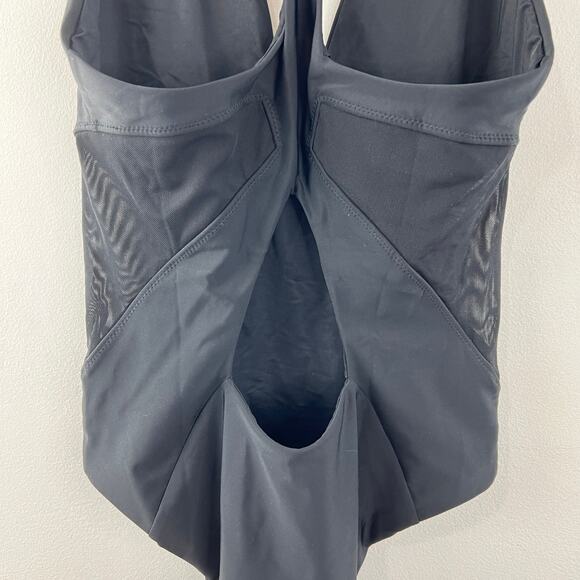 Sweaty Betty Carve Black Mesh Swimsuit Plunge Neck Racerback Strap Sz Small NEW - Picture 5 of 8